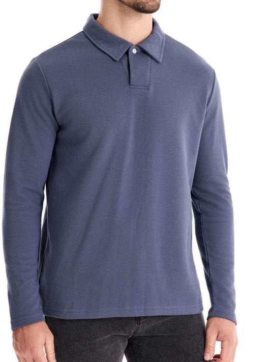 Men's Collared Neck Long Sleeve Polo - Trendsi - Flyclothing LLC