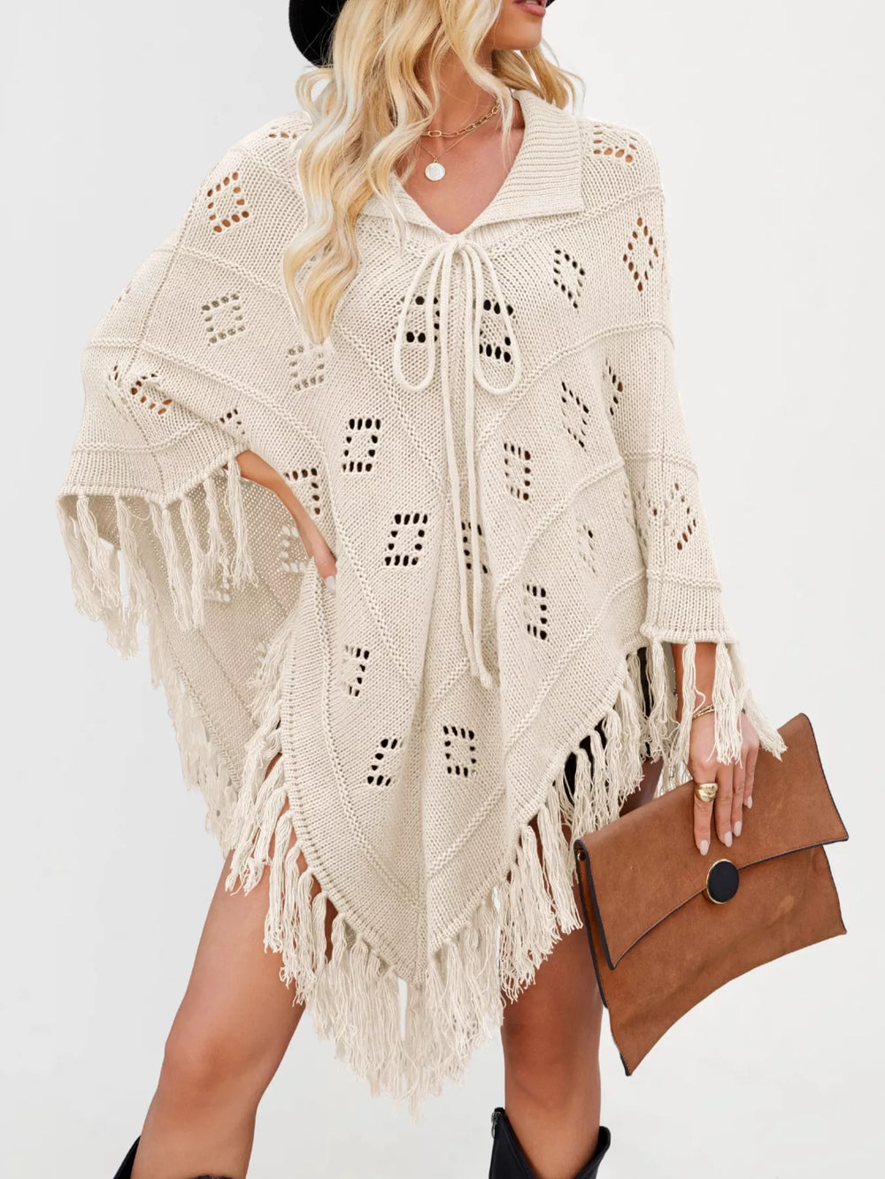 Fringe Openwork Knit Cover Up - Trendsi - Flyclothing LLC