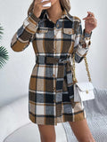 Plaid Button Front Tie Waist Shirt Dress - Trendsi - Flyclothing LLC