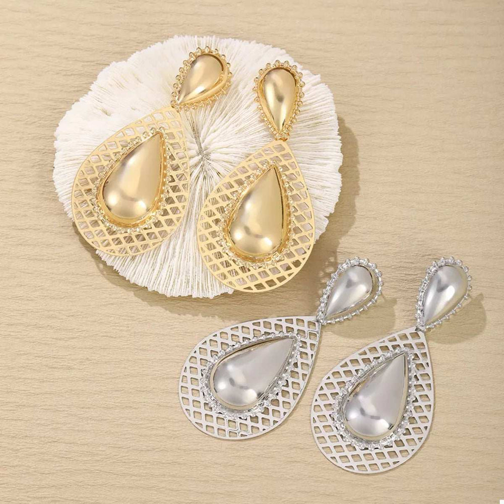 Hollowed-Out Teardrop Statement Earrings - Trendsi - Flyclothing LLC