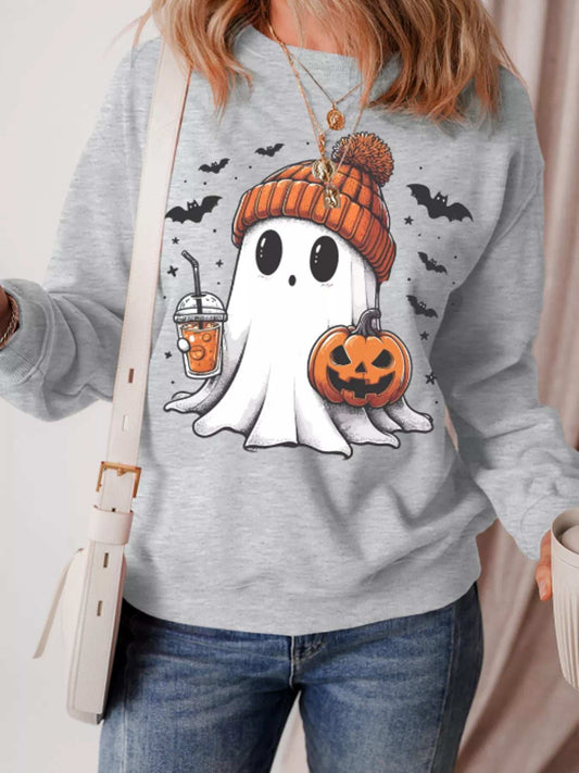 Halloween Ghost Round Neck Sweatshirt - Trendsi - Flyclothing LLC