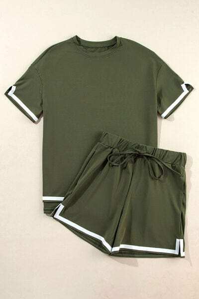 Contrast Trim Tee and Shorts Set - Trendsi - Flyclothing LLC
