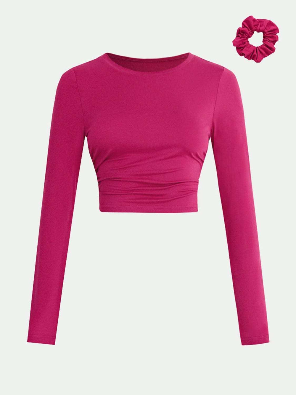 Round Neck Long Sleeve Cropped T-Shirt - Trendsi - Flyclothing LLC