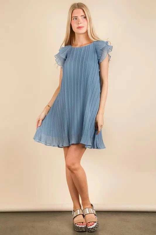 VERY J Plus Size Ruffle Sleeve Pleated Woven Mini Dress - Trendsi - Flyclothing LLC