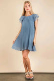 VERY J Plus Size Ruffle Sleeve Pleated Woven Mini Dress - Trendsi - Flyclothing LLC