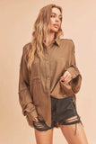 Aemi + Co Raw Edge Exposed Seam Collared Neck Long Sleeve Shirt - Trendsi - Flyclothing LLC