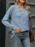 Striped Henley T-Shirt with Button Detail - Trendsi - Flyclothing LLC