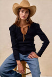 BiBi Ribbed Contrast Front Tied Top with Shrried - Trendsi - Flyclothing LLC