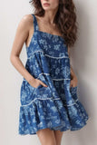Floral Tiered Square Neck Denim Dress - Trendsi - Flyclothing LLC