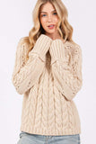 SAGE + FIG Cable-Knit Long Sleeve Sweater - Trendsi - Flyclothing LLC