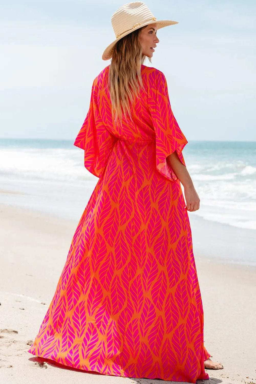 Drawstring Printed V-Neck Maxi Dress - Trendsi - Flyclothing LLC