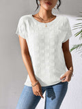 Round Neck Short Sleeve Knit Top - Trendsi - Flyclothing LLC