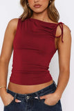 Ruched Tied Solid Color Tank - Trendsi - Flyclothing LLC