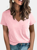 Pocketed V-Neck Short Sleeve T-Shirt - Trendsi - Flyclothing LLC