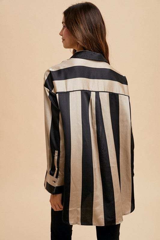 Annie Wear Striped Dropped Shoulder Button Up Shirt - Trendsi - Flyclothing LLC