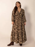 Plus Size Printed V-Neck Balloon Sleeve Maxi Dress - Trendsi - Flyclothing LLC