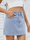 Solid Mini Denim Skirt - Trendsi - Flyclothing LLC