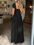 Devine Sweetheart Neck Short Sleeve Maxi Dress - Trendsi - Flyclothing LLC