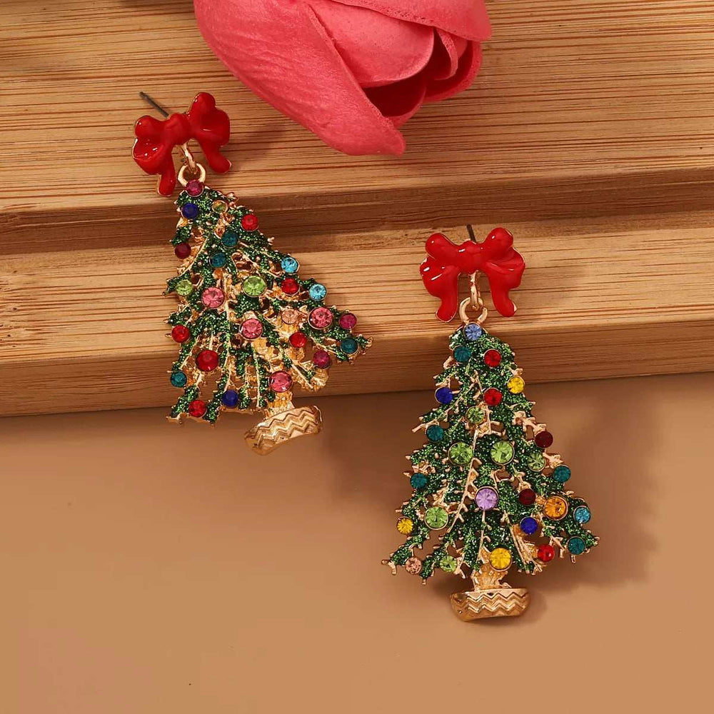Christmas Tree Earrings with Bow - Trendsi - Flyclothing LLC