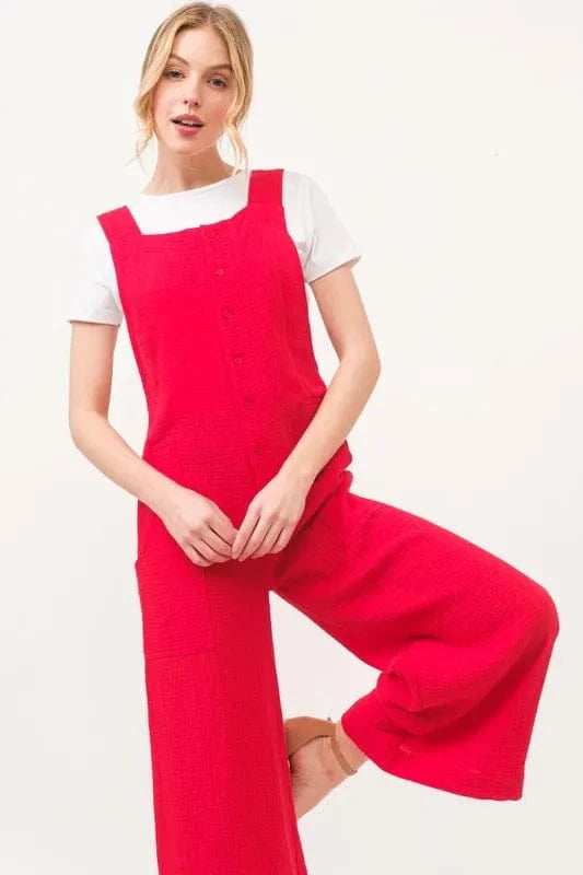 And The Why Gauze Loose Fit Tied Back Overalls - Trendsi - Flyclothing LLC