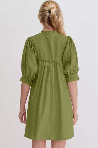 Oh Frill Notched Puff Sleeve Babydoll Mini Dress - Trendsi - Flyclothing LLC