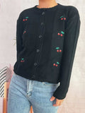 Cherry Embroidered Button Up Cardigan - Trendsi - Flyclothing LLC