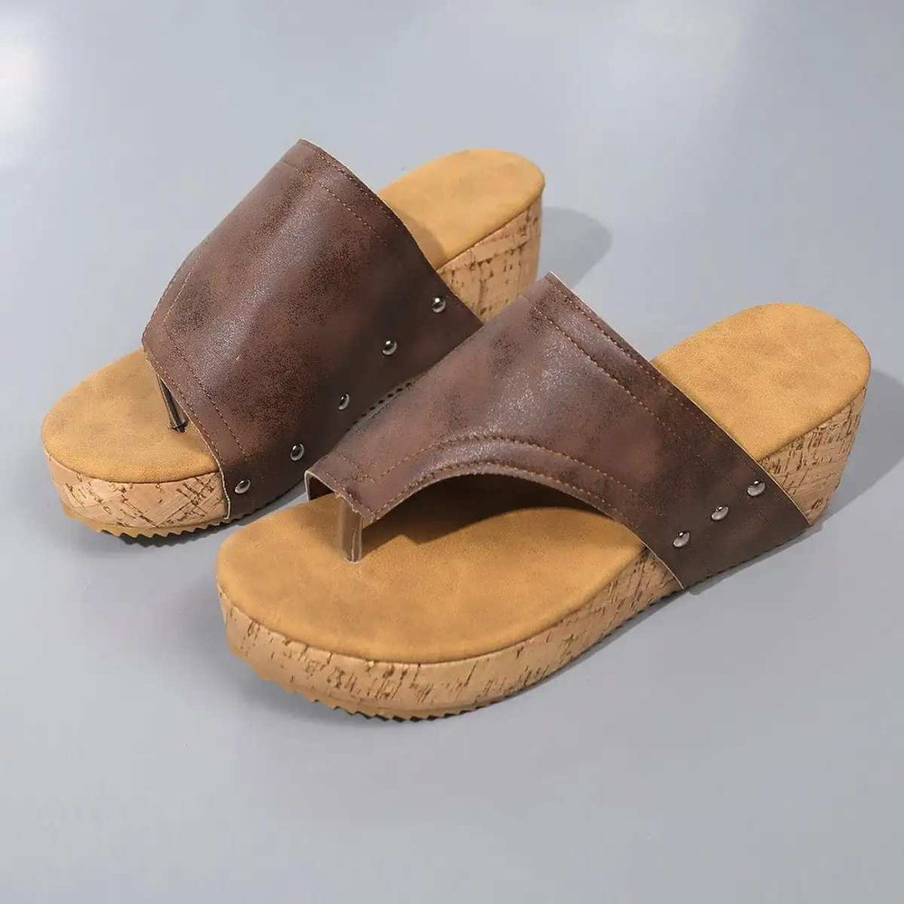 PU Leather Wedge Sandals - Trendsi - Flyclothing LLC