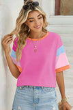 Lovelet Color Block Round Neck Half Sleeve T-Shirt - Trendsi - Flyclothing LLC