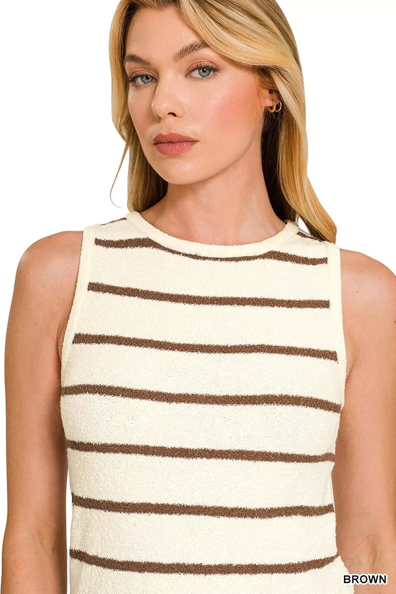 Zenana Round Neck Stripe Knit Tank Top - Trendsi - Flyclothing LLC