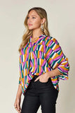 Double Take Full Size Geometric Notched Dolman Sleeve Top - Trendsi - Flyclothing LLC