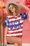 BiBi American Flag Theme USA Lettering Sequin Top - Trendsi - Flyclothing LLC