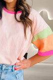 Color Block Round Neck Half Sleeve T-Shirt - Trendsi - Flyclothing LLC