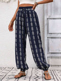 Tied Printed High Waist Pants - Trendsi - Flyclothing LLC
