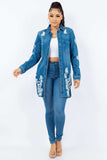 American Bazi Distressed Button Up Long Sleeve Denim Jacket - Trendsi - Flyclothing LLC