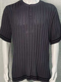 Men's Plus Size Ribbed Quarter Button Round Neck Striped Trim Polo - Trendsi - Flyclothing LLC
