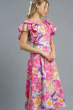 Umgee Floral Ruffled Cap Sleeve Midi Dress - Trendsi - Flyclothing LLC