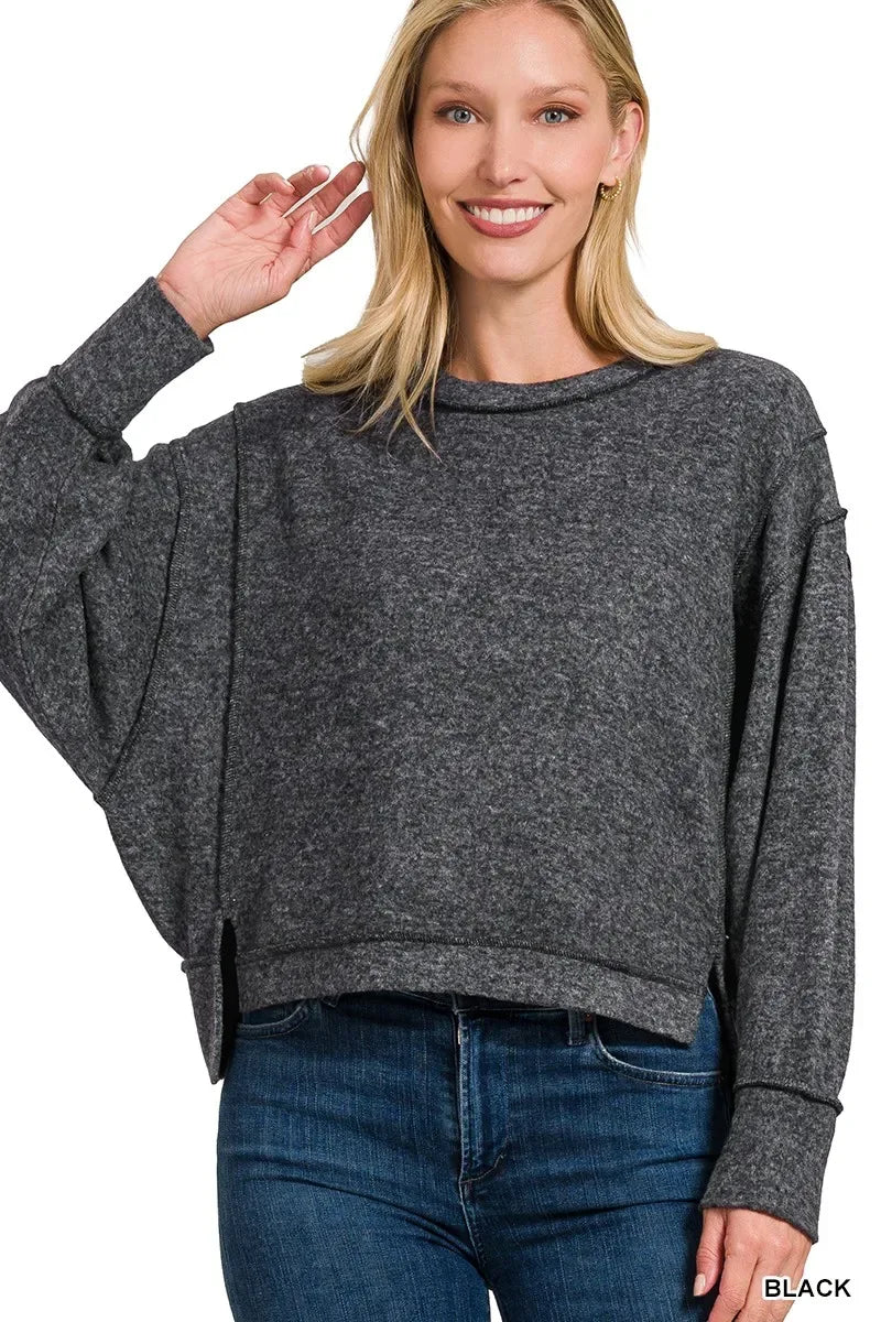 Zenana Brushed Melange Hacci Oversized Pullover - Trendsi - Flyclothing LLC