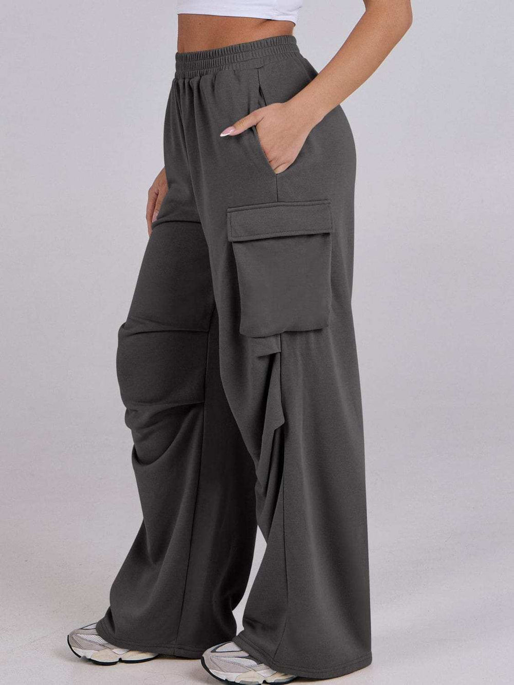 Elastic Waist Wide Leg Pants with Pockets - Trendsi - Flyclothing LLC
