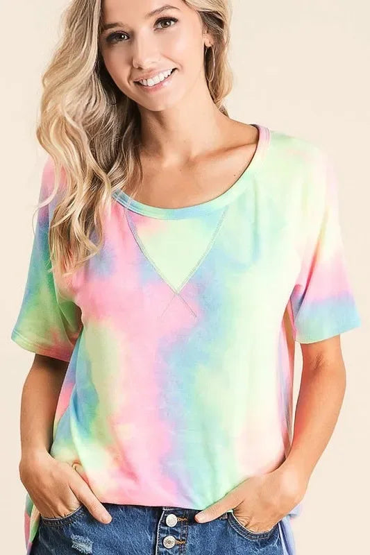 BiBi Tie Dye French Terry Print Top - Trendsi - Flyclothing LLC