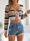 Tied Openwork Long Sleeve Knit Top - Trendsi - Flyclothing LLC