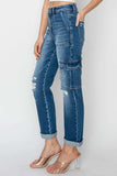RISEN Full Size High Rise Cargo Ankle Roll Up Straight Jeans - Trendsi - Flyclothing LLC