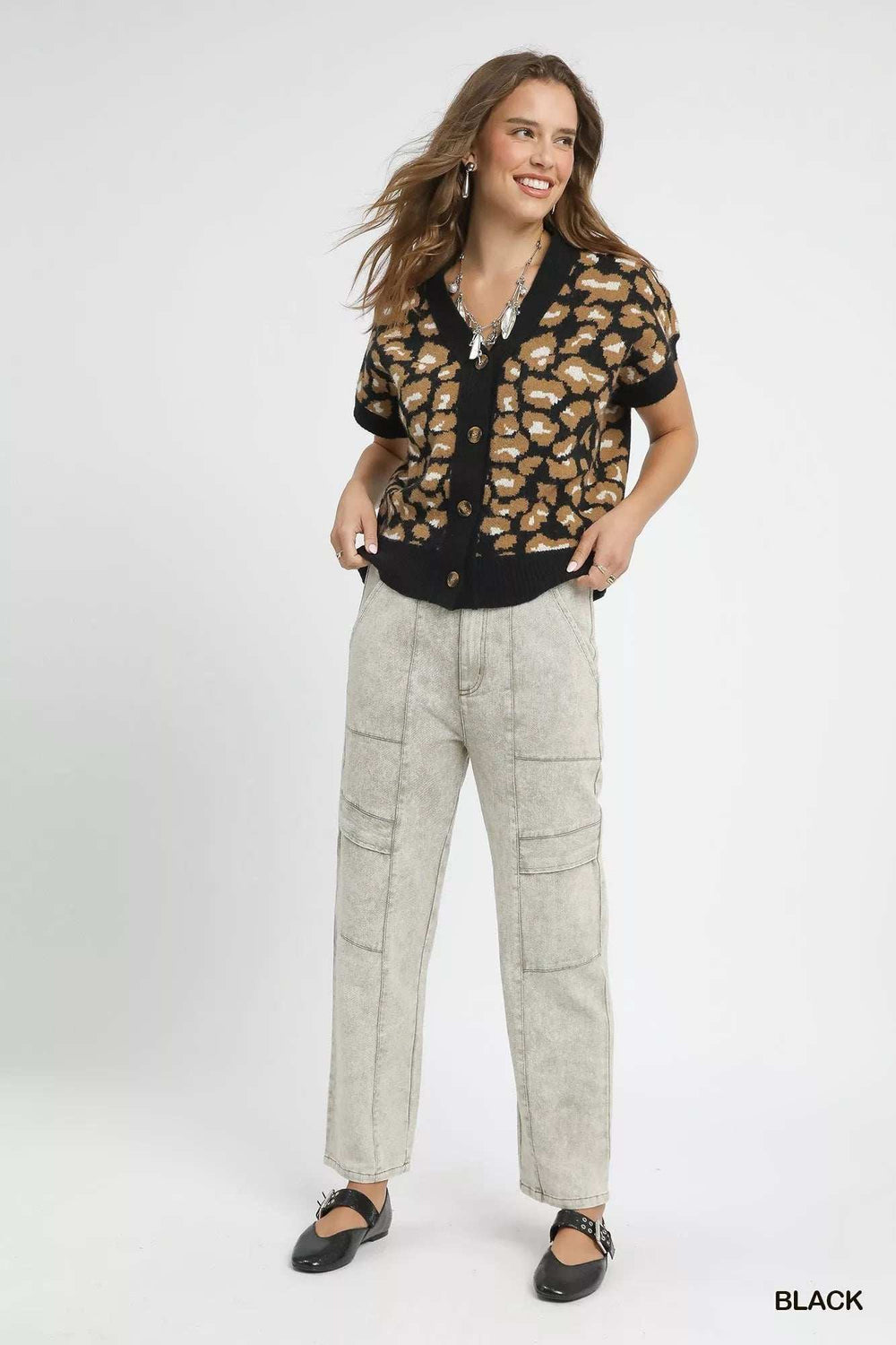 Umgee Leopard Button Down Short Sleeve Cardigan - Trendsi - Flyclothing LLC