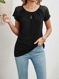 Round Neck Lace Short Sleeve Top - Trendsi - Flyclothing LLC
