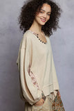 POL Balloon Sleeve Oversized Ribbed Top with Floral Pattern Contrast - Trendsi - Flyclothing LLC