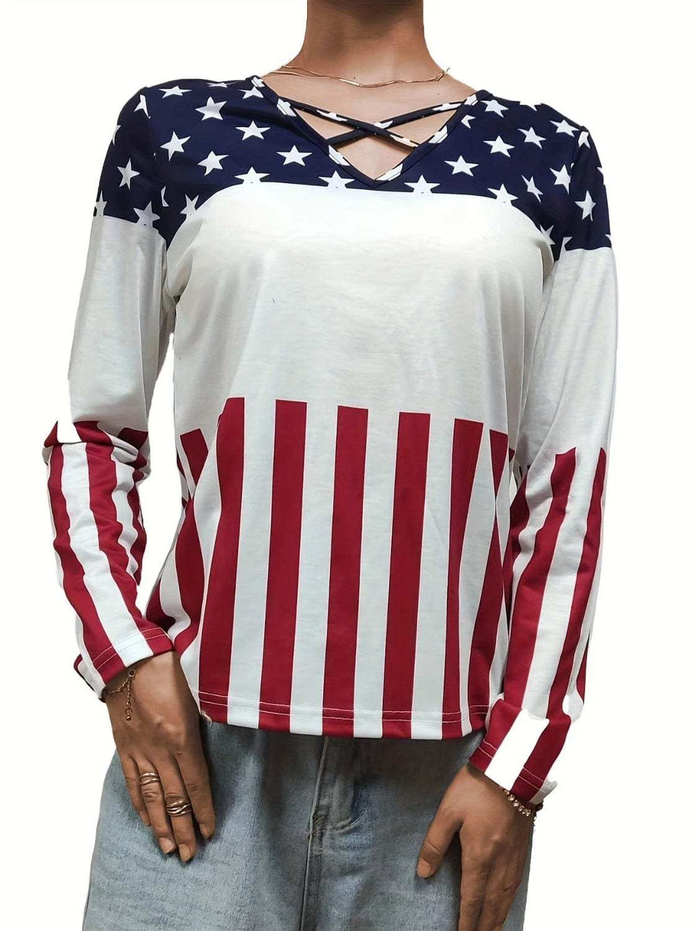 Crisscross Color Block Long Sleeve T-Shirt - Trendsi - Flyclothing LLC