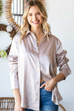 First Love Full Size Ditsy Dot Button Down Collared Satin Shirt - Trendsi - Flyclothing LLC