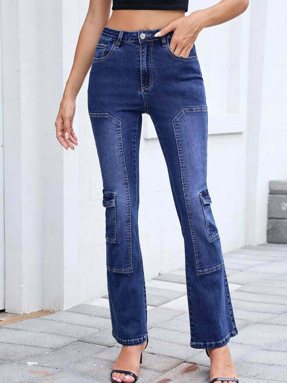 High-Waisted Bootcut Jeans - Trendsi - Flyclothing LLC