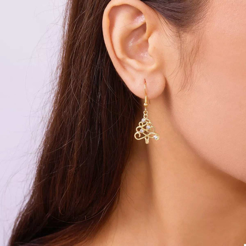 18K Gold-Plated Rhinestone Christmas Tree Dangle Earrings - Trendsi - Flyclothing LLC
