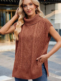 Side Slit Turtleneck Sweater Vest - Trendsi - Flyclothing LLC