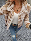 Plaid Button Up Collared Neck Long Sleeve Jacket - Trendsi - Flyclothing LLC